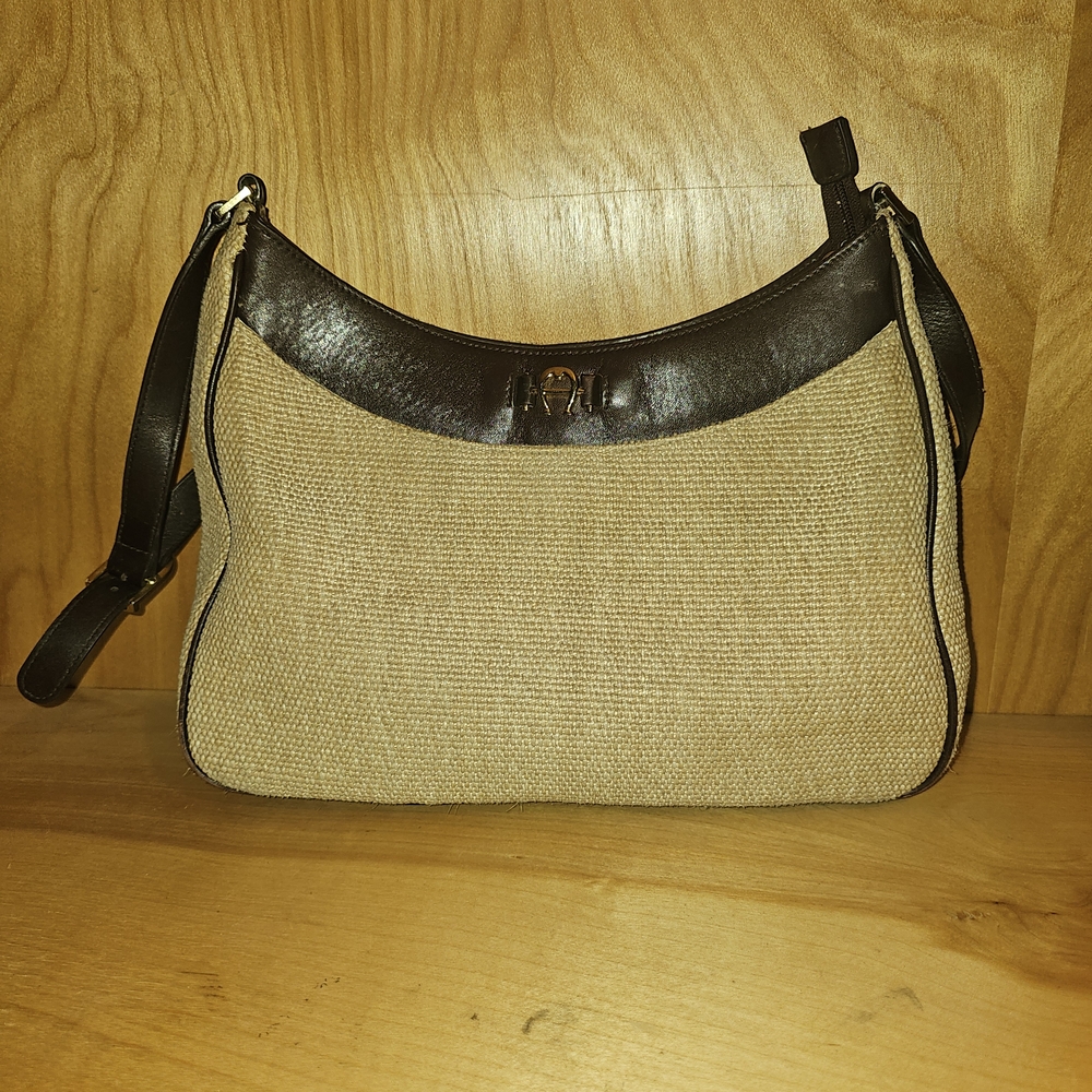 Etienne Aigner Beige and Dark Brown Shoulder Bag